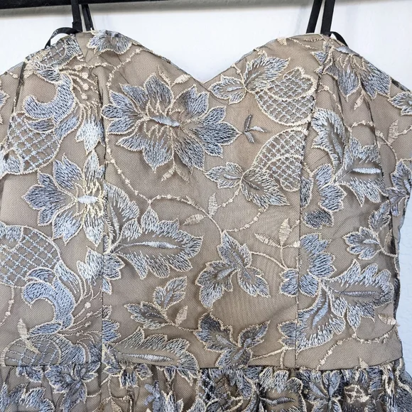 Xtraordinary Embroidered Floral and Lace Mini Dress, Silver and Nude, Junior 11 - Picture 7 of 9